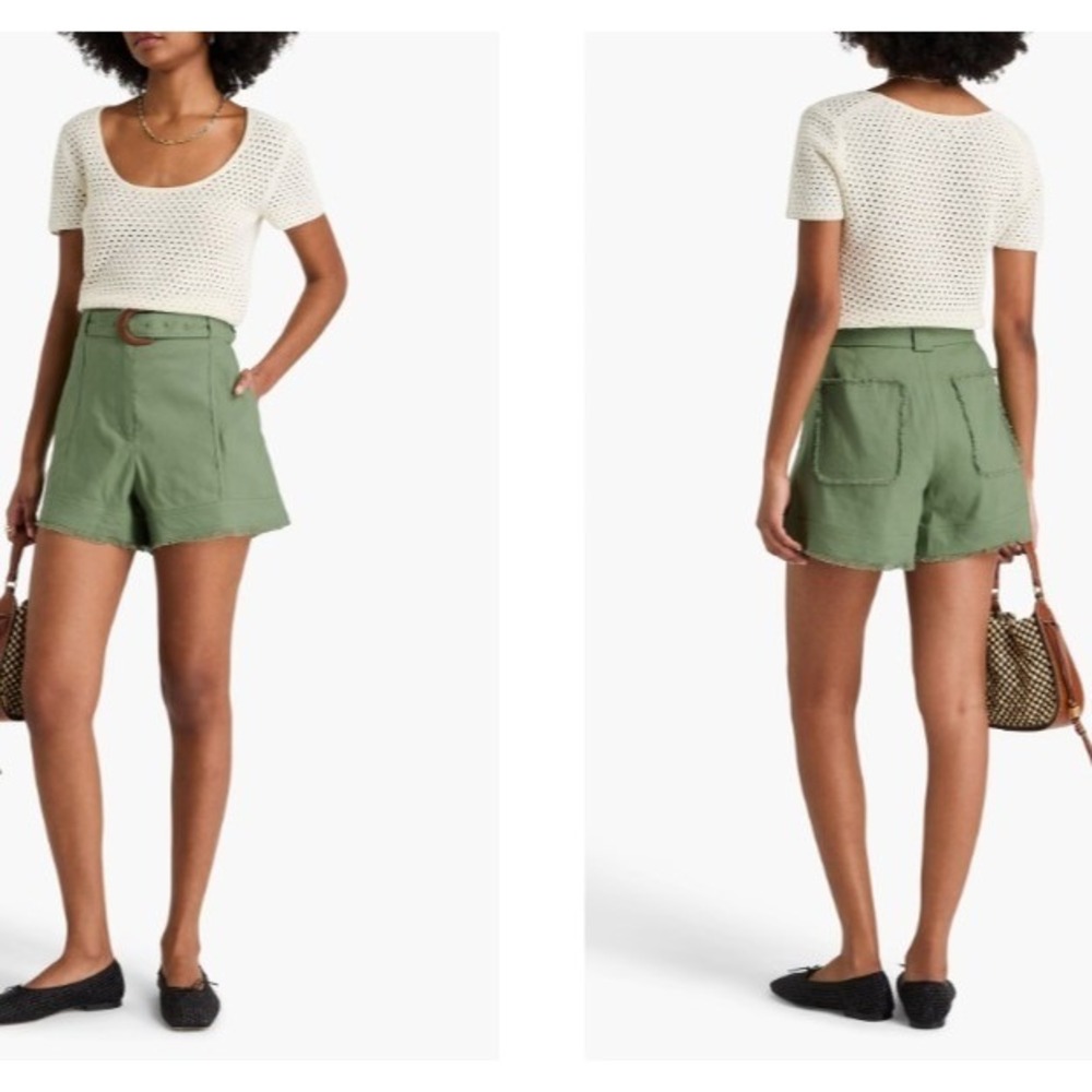 SIMKHAI Kermit belted linen-blend shorts Size 14